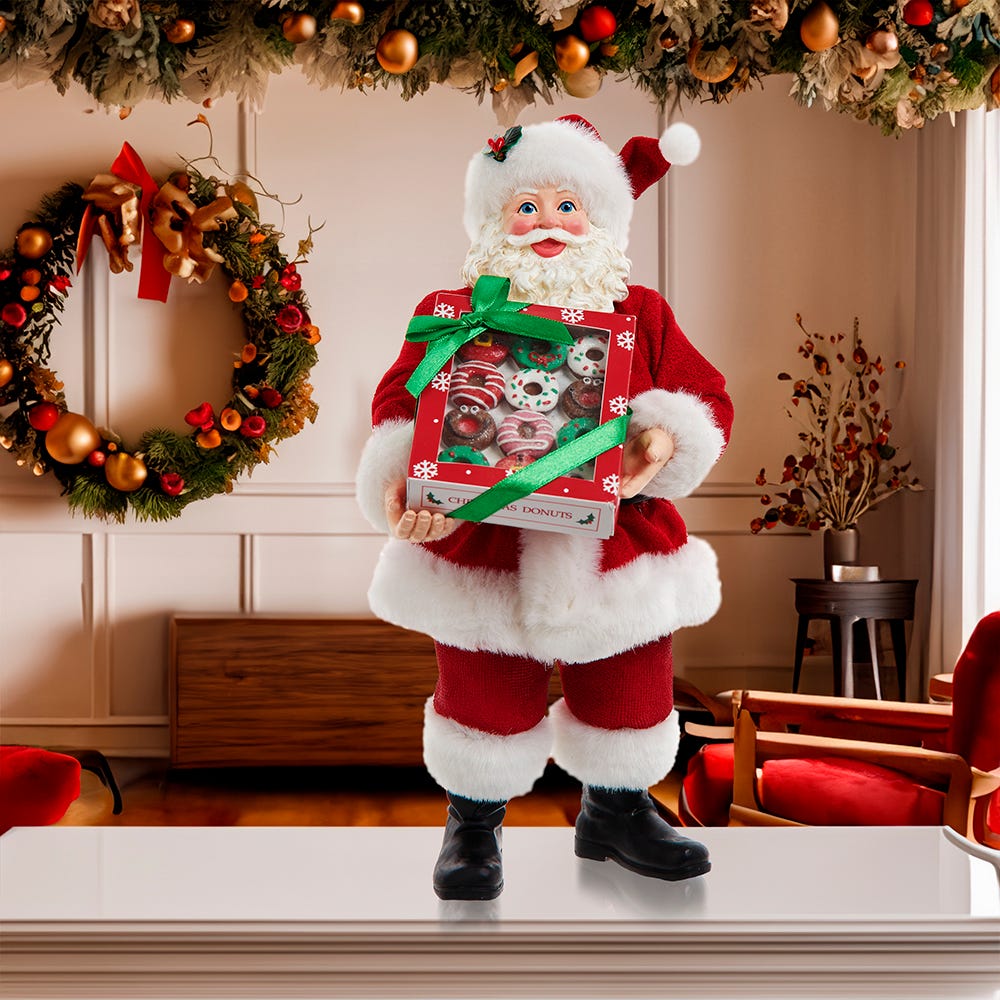 Kurt Adler 10.5-Inch Fabriché Santa With Box of Donuts